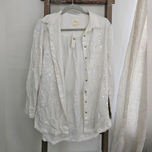 White Sequin Button-Up Shirt